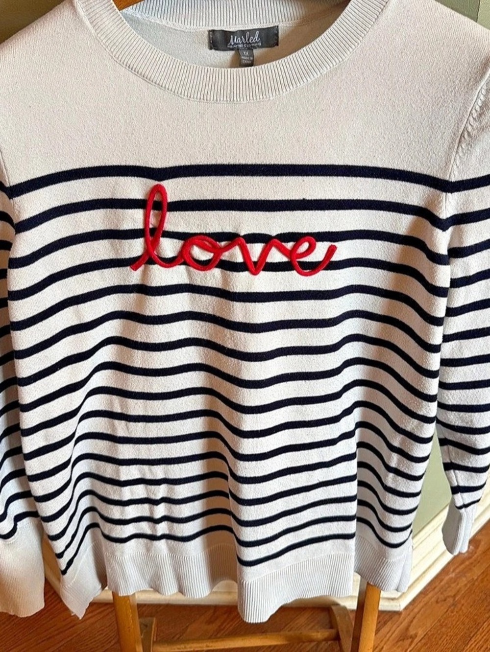 Marled Reunited Striped Love Sweater Size 1X Nautical Crewneck